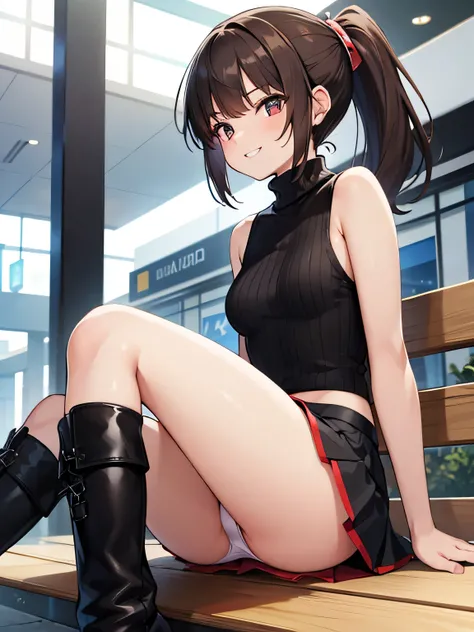 (masterpiece, highest quality, High resolution, realistic pictures, realistic skin:1.1),
(女性はShopping Mall Benchに座っている:1.8),
(she is sitting with her legs closed: 1.8),
(her skirt is so short、I can almost see the pants: 1.8),
(Please use the female panty s...