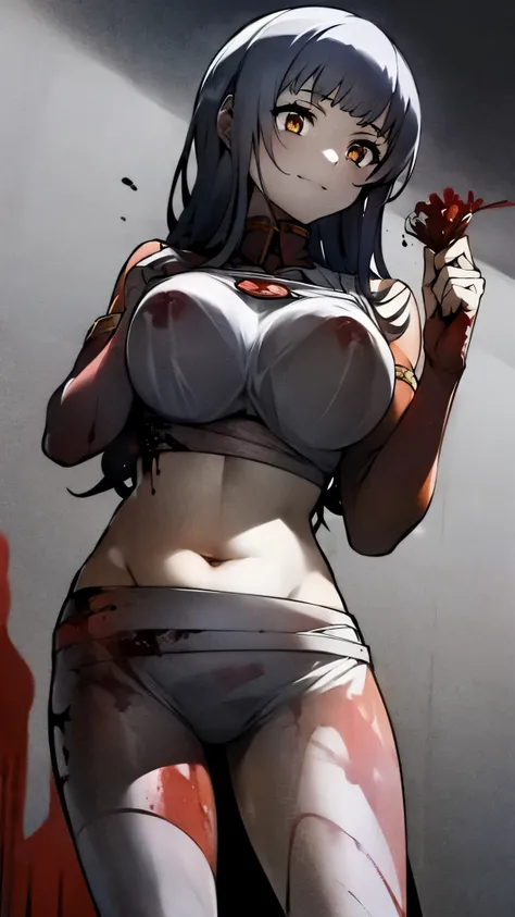 ((masterpiece)), ((best quality)), ((grotesque and splatter)), beautiful girl, curvy, tall, exposed belly, belly button, big breasts, femdom, slaughter, bloody white dress, Blood on the body, Bloody, Blood on the belly button, Blood on the belly, Blood on ...