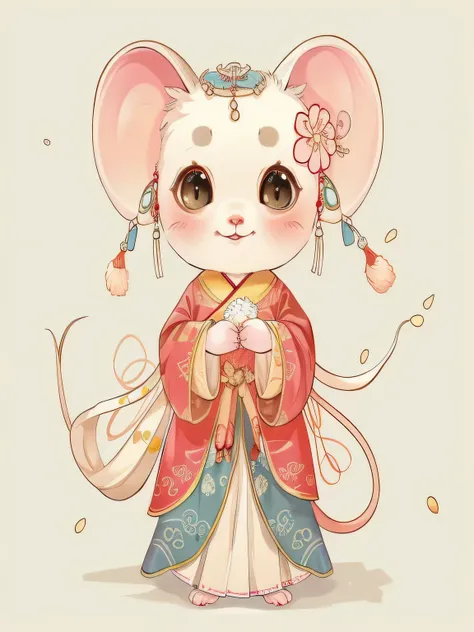 there is a cartoon mouse dressed in a hanfu, beautiful mouse - girl, mouse in clothes, anthropomorphic mouse, palace ， A girl wearing hanfu, charming and detailed digital art, maplestory mouse, Wearing ancient Chinese clothes, mouse, chinese princess, char...