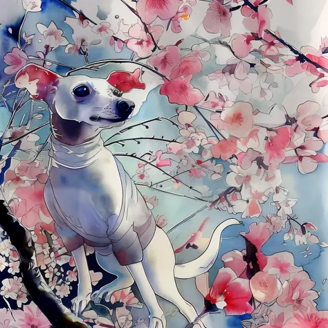 cute、italian greyhound、watercolor painting、An illustration、Yaezakura