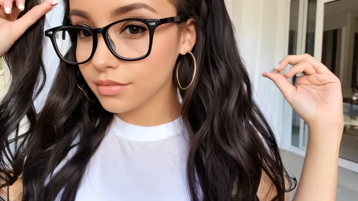 high ponytail,curls,JK,Black-rimmed glasses