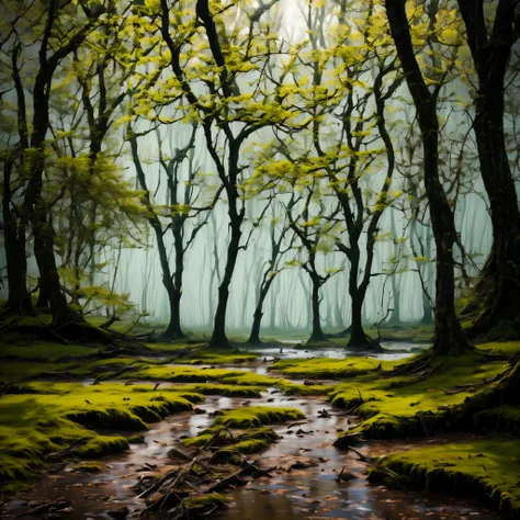 ,
(masterpiece, best quality:1.2), clay, swamp, forest, grass, nature, fog, gross water, leaves, dead trees, huge trees, moss, h...