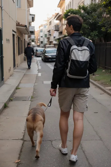 criar imagem de um homem caminhando com dois cachorros na coleira , escrito na imagem caminhamos com seu cachorro