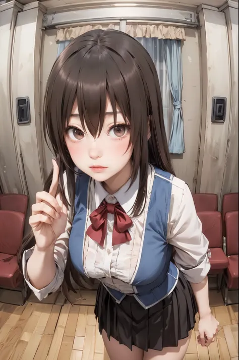 best quality, Kilmaria(masterpiece:1.2), detailed,
1girl, solo, closed mouth, light blush,
brown hair, brown eyes, long hair, twintails,
, black dress, red ribbon,
standing, crossed hands, looking at the viewer,
classroom