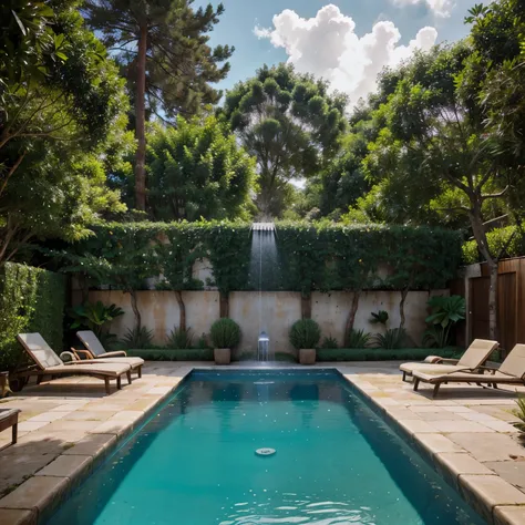 Shower next to the pool, paisagismo, grama