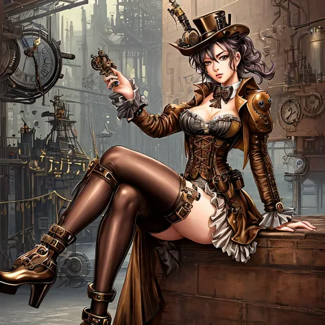 melhor_qualidade,steampunk_garota,usando_Accessories,perfeito_corpo,bonito_garota,cruzar_pernas,flerte_olhar