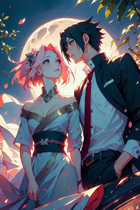 sasusaku the couple in the photo are deeply in love and lost in the moment. sasuke, the man is tall and handsome, wistoh chisell...