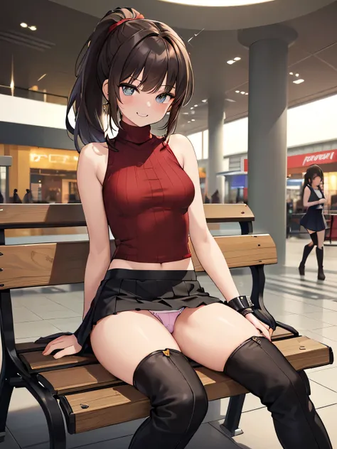 (masterpiece, highest quality, High resolution, realistic pictures, realistic skin:1.1),
(女性はShopping Mall Benchに座っている:1.8),
(she is sitting with her legs closed: 1.8),
(her skirt is so short、I can almost see the pants: 1.8),
(Please use the female panty s...