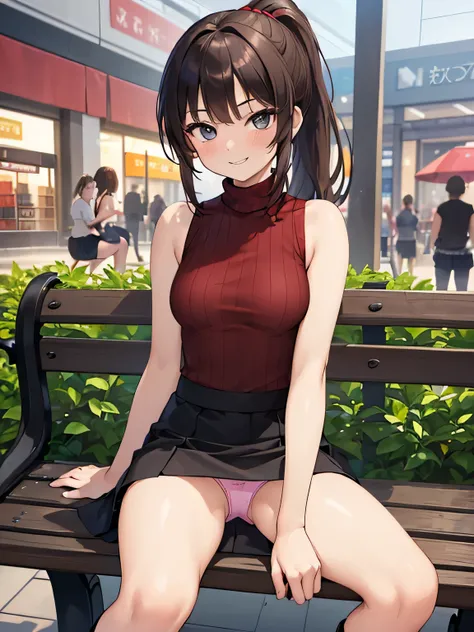 (masterpiece, highest quality, High resolution, realistic pictures, realistic skin:1.1),
(女性はShopping Mall Benchに座っている:1.8),
(she is sitting with her legs closed: 1.8),
(her skirt is so short、I can almost see the pants: 1.8),
(Please use the female panty s...