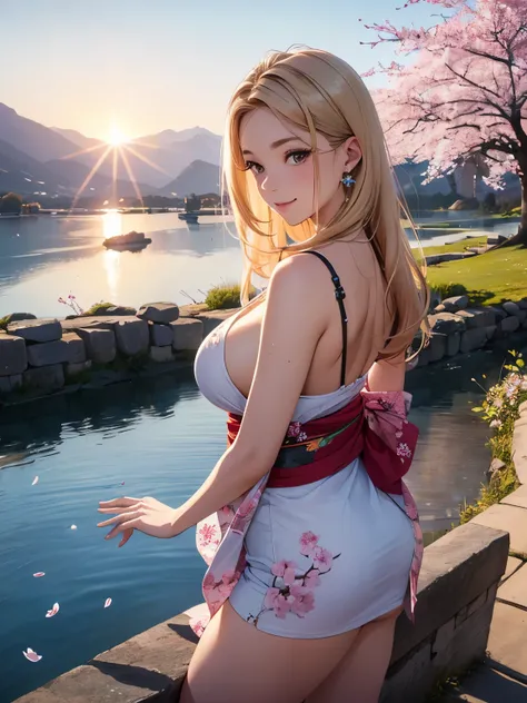 (((ultra high definition))), (((Alice.Ziberuku))), masterpiece, best quality, detailed, (1 girl), alone, (超detailed藍眼睛, long blonde hair, permanent: 1.2), (((Selfie action))), (sexy kimono), Lovely smile, (Plump breasts, attractive body :1.2), (Put your ar...