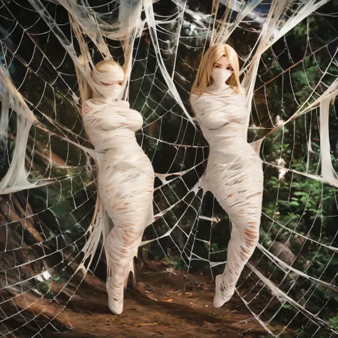 best quality,ultra-detailed,classroom,photorealistic,hanging,spiders in the web,long spider legs,beautiful girl,desperate struggle,entangled,despair,cocoon