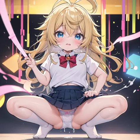 vivid description,High Quality Tanya Degurechaff, uniform, 、Kindergarten children、、6 years old、、 of、one person、big breasts、squat with legs apart、blush、Cute patterned pants、embarrassed look、Panties are transparent、my panties get wet、Mushy white love juice、D...