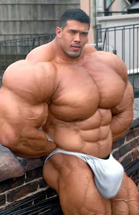 A close up photo of yami sukehiro, muscular, huge muscles, hyper muscles, hyperrealistic, goatee, brutalmass 