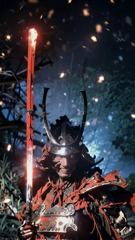 fallen samurai,ascuas,gloomy and creepy atmosphere,red samurai,dramatic lighting,armadura roja agrietada, detalles intrincados,u...