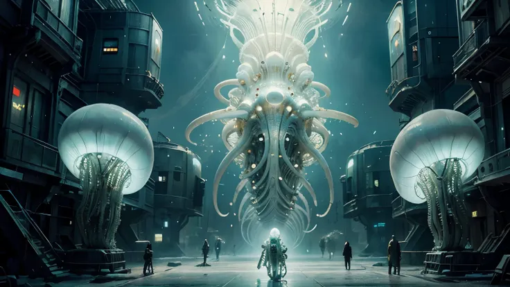 Insanely Detailed MOTHER SHIPS OF THE ALIENS INVASION Biomechanical JELLYFISH  MADE OF WHITE PALE SLIME, Painting By Ismail_Inceoglu Tom Bagshaw Dan Witz CGSociety Fantasy Art 4K
