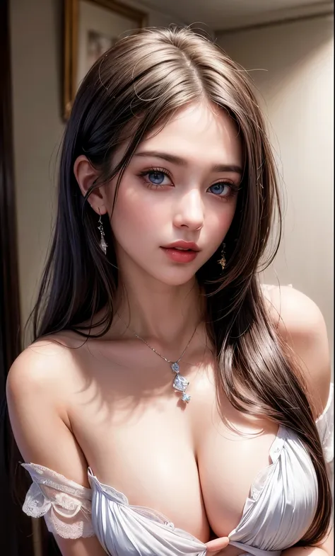 (8k, RAW photo, photorealistic: 1.25), (lip gloss, eyelashes, smiling, bright face, glowing skin, best quality, ultra high resolution, depth of field, chromatic aberration, caustic, wide lighting, natural shading) looking at the viewer with a serene bliss,...