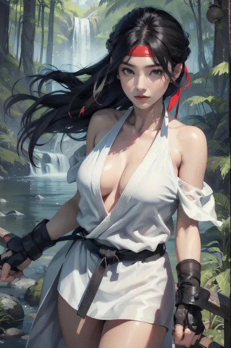 (masterpiece, best quality:1.2), expressive eyes, perfect face, highres, 1girl, solo, ryu \(sf\), (female:1.5), black hair, long...