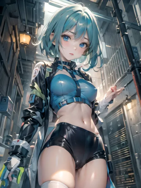 (photorealistic:1.8, highest quality:1.8,8K masterpiece:1.8,High resolution,muste piece:1.8,RAW Photos,cinematic lighting),
cyber punk、back alley at night、rain-soaked ground、vapor、
 (1 android girl:1.3)、Completely naked、bondage、choker、knee high tights、Nipp...