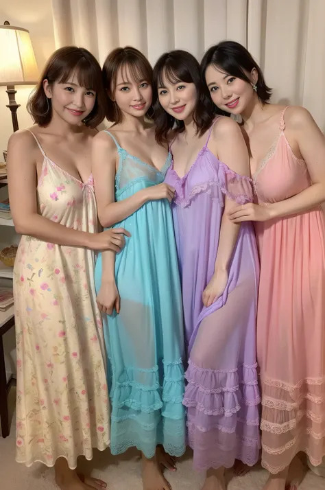 mature attractive woman、three beauties、chubby、big breasts、((colorful nightgown、see through nightgownasterpiece、highest quality