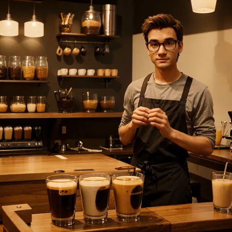 Male barista in 3d Pixar Style 