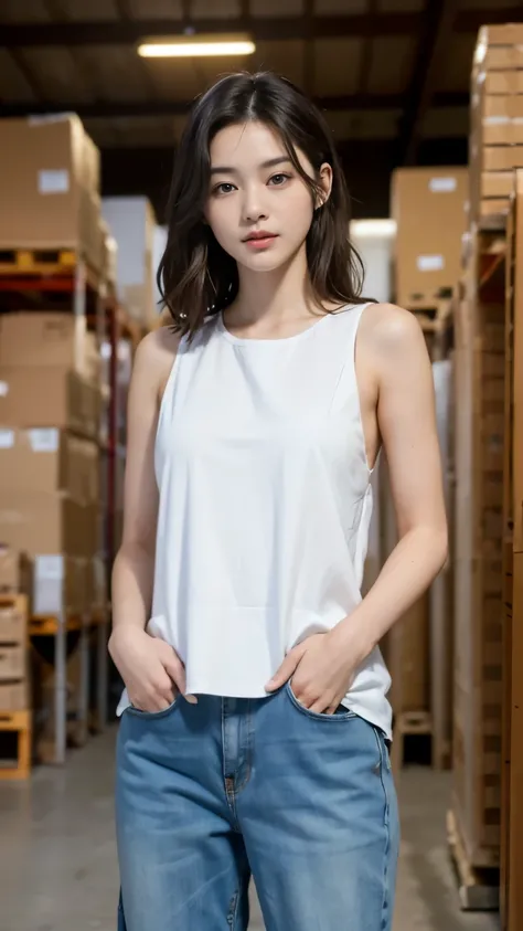 (((best quality, 8 thousand, masterpiece:1.4)), (20 year old woman), masterpiece, distinct, highres, high_quality, wide_shot, small_face, absurdly_short_hair, female, sagging_breasts, balancing, stretching, gentle_face, bare_shoulders, center_opening, down...