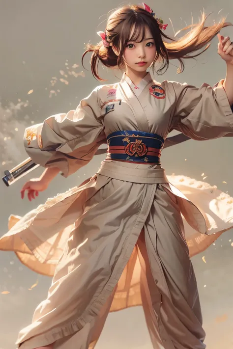 master piece , best quality , (matured female) , japanese , (fighting pose) , from front , blouse , skirt
