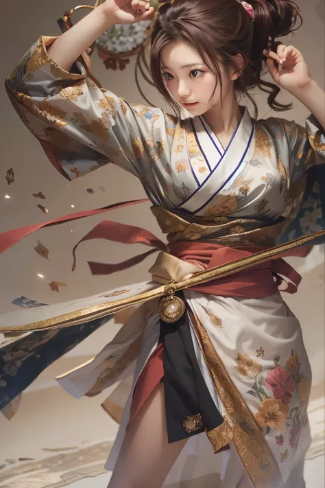 master piece , best quality , (matured female) , japanese , (fighting pose) , from front , blouse , skirt
