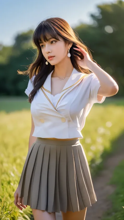 (highest quality:1.4), (hyper quality), (Super detailedな), 1 beautiful girl, (group of female high school students:1.3), Super cute, wonderful face and eyes, (Short-sleeved sailor suit made of thin white fabric), Black pleated micro mini skirt with low ris...