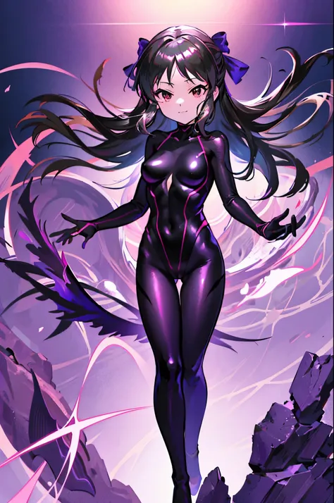 highest quality　Highest image quality　Adult-like body type　draw the face carefully　Anime style high quality face　super shiny skin　Black and purple leotard　Pink pantyhose　succubus　lure　smile　Rear view