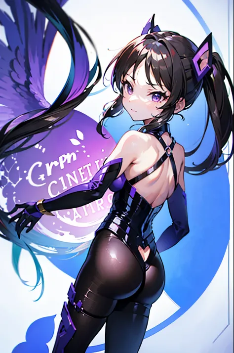 highest quality　Highest image quality　draw the face carefully　Anime style high quality face　super shiny skin　Black and purple leotard　purple pantyhose　succubus　lure　smile　Rear view