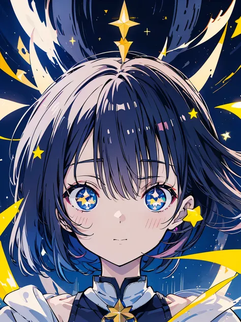 kurokawaakane(1zgame),1 garota, Sozinho,olhando para o espectador,8k, beautiful lighting,symbol-shaped_alunos, espumante_olhos, em forma de estrela_alunos, star_(symbol),