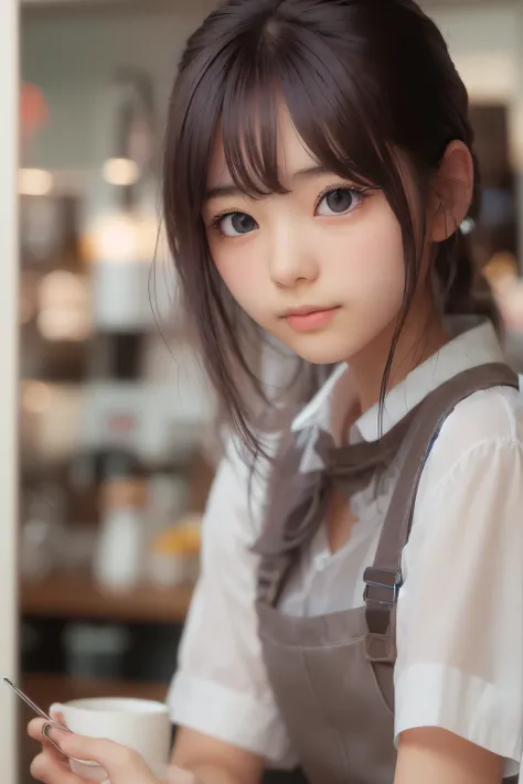 ((sfw: 1.4)),((detailed face, professional photography)), ((sfw, barista uniform, sidelocks-hair, 1 Girl)), Ultra High Resolution, (Realistic: 1.4), RAW Photo, Best Quality, (Photorealistic Stick), Focus, Soft Light, ((15 years old)), ((Japanese)), (( (you...