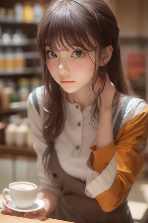 ((sfw: 1.4)),((detailed face, professional photography)), ((sfw, barista uniform, low-ponytail hair, sidelocks-hair, 1 girl)), u...