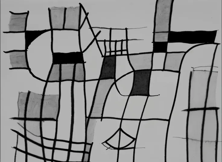 Black and white monochrome sketch Paul Klee style