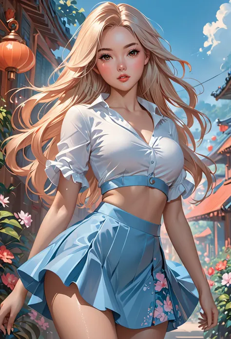 Close-up of a woman with long hair and skirt, Artgerm and Atey Ghailan, Beautiful digital artwork, cute numbers, Lovely and detailed digital art, beautiful figure painting, Beautiful digital illustration, style art, Atjem and Louis van Baarle, ross tran st...