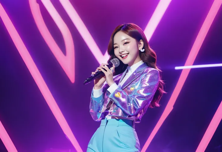 highres,best quality:1.2,ultra-detailed,realistic:1.37,kpop singer,neon sign,heart outlines, colorful,background, cute female singer, vibrant colors, stage performance, dynamic lighting, stylish outfit, charming smile, captivating gaze