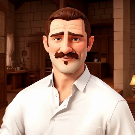 man in white shirt, With a mustache, Calvo, Bogdan Rezunenko, Vitaly Bulgarov, Oleg Brahe, Vsevolod Ivanov, Andrei Ryabovich, Pavel Shvedov, Zoran Yangetov, Ivan laliashvili, Andrei Ryabovich夫, Pixar style, disney style