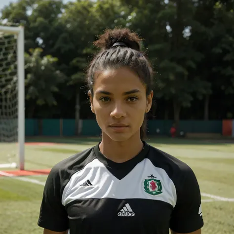 Logo de futbol sus colores son negro, verde, rojo,  fondo color blanco para png