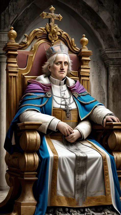 Pope Pius VII chained with thick chains: realistic epic, soft cinematographic portrait, Adobe Lightroom, photography laboratory, muy detallado, despondent, (colores neutros: 1.2), (HDR: 1.4), (colores suaves: 1.2) ), hiperdetallado, (art station:1.4), cine...