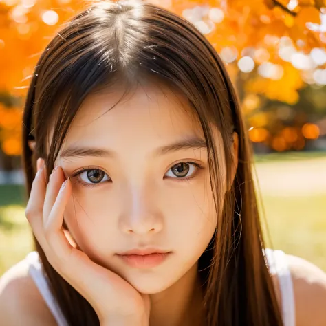 ((masterpiece, highest quality, Super fine, High resolution)), alone, beautiful girl, shining eyes, perfect eyes, 15 years old, 5 fingers on hand, Orange theme,