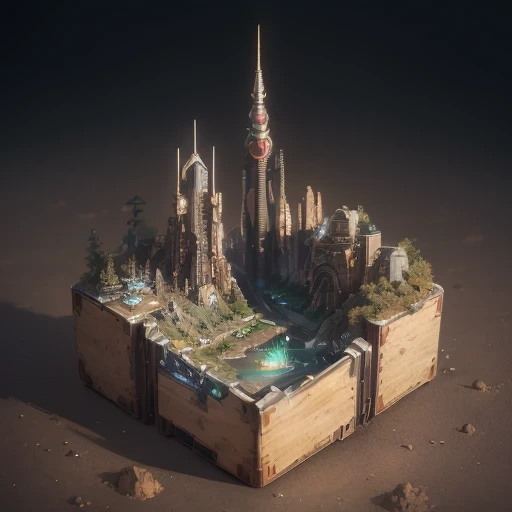 6598年Mars realistic model, (Bifurcation, original photo, best quality, masterpiece:1.4),Steampunk Cyberpunk 6820 City,(CyberpunkMars light:1.3), Mars (related to land),(in a small nature box:1.3),Isometric, small nature, landscape on foundation,landscape,