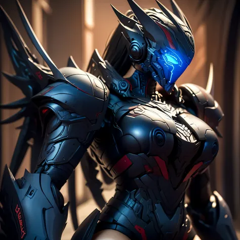 (OBRA MAESTRA PERFECTA), detalles realistas, high resolution, impresionante logo en la parte inferior. Armadura de referencias de Berserk, referencia de gantz. Chica mecha sexy con tetas redondas, cuerpo sexy. Grande scifi rifle in one hand. Blue eyes, tir...