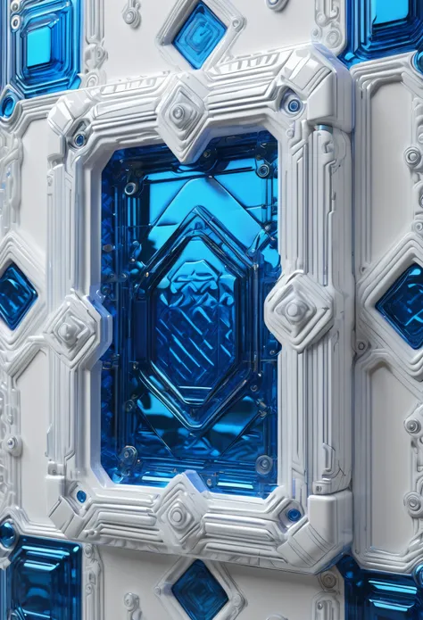 (Quilted paper art), Digital Art, Cyberpunk,(White ceramic housing), blue transparent glass, 3D rendering, ray tracing,Reasonable structure, Complex internal structure,(Clear lines, High sharpness,best quality, masterpiece, 4K ),ais-mechdystopia