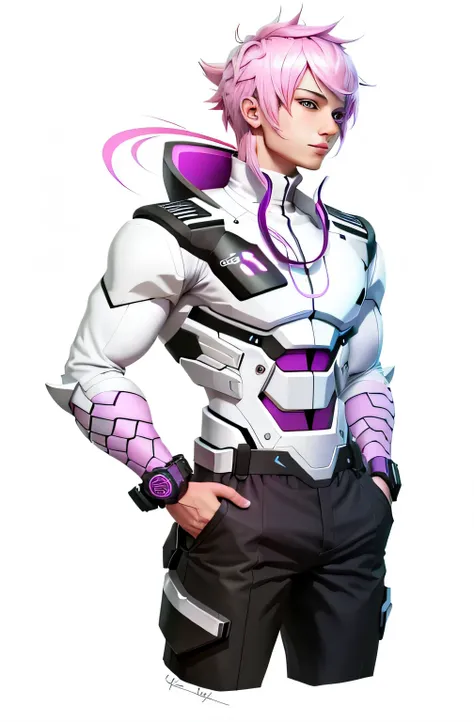 a drawing of a man with a pink and white hair and a purple top, full body!, full body!!, full body concept, full body picture, !!full body portrait!!, full body;, full body!!!, full body portrait of a short!, anime character; full body art, fullbody shot, ...