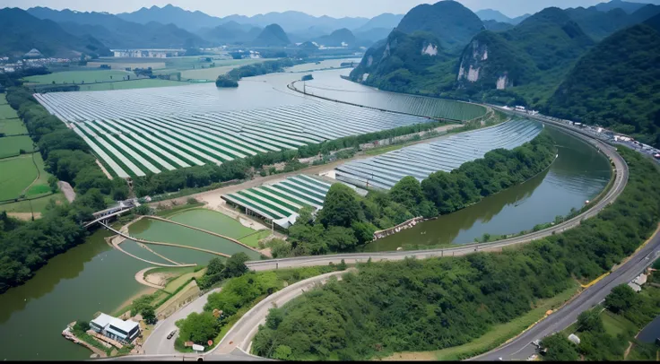 guilin landscape，photovoltaic farm