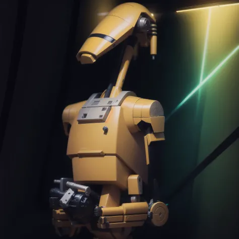 lego star wars robot with a tan and yellow helmet on, rendered in keyshot, pit droid, intact humanoid servo, wheatly from portal 2, rendered in octane render, high res render, rendered in nvidias omniverse, at - st, rendered in octane render 32k, general g...