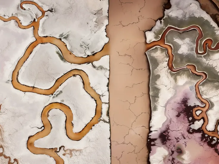 aerial photography，HD，8k,There are two pictures，a river，a river有蛇, marble pattern, Highly detailed watercolor 8k, Highly detailed watercolor 8k, Ultra detailed painting, intricate organic painting, Ultra-fine details, circuit. 8k 3D Geology, meandering riv...