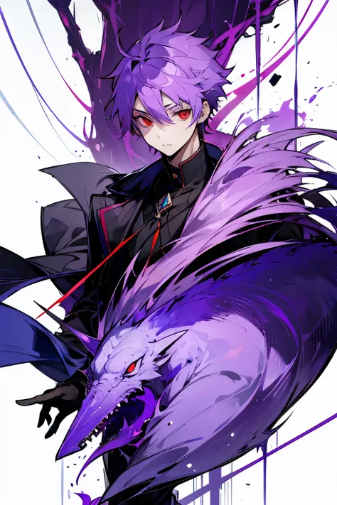 a boy,violet hair,red eyes