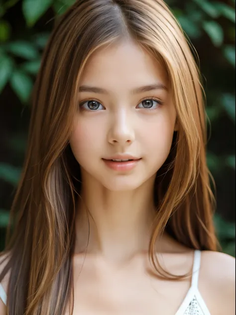 pretty innocent girl , realistic long blonde and brown beautiful hair realistic, realistic detailed skin, pretty realistic detai...