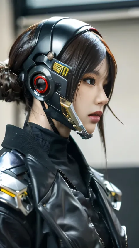 a close up of a person wearing a helmet, cgsociety 9, beautiful robot character design, very beautiful cyberpunk samurai, hyper-realistic cyberpunk style, cyberpunk statue, cyberpunk bee, cyberpunk cyborg wasp, cgsociety - w 1 0 2 4 - n 8 - i, female robot...